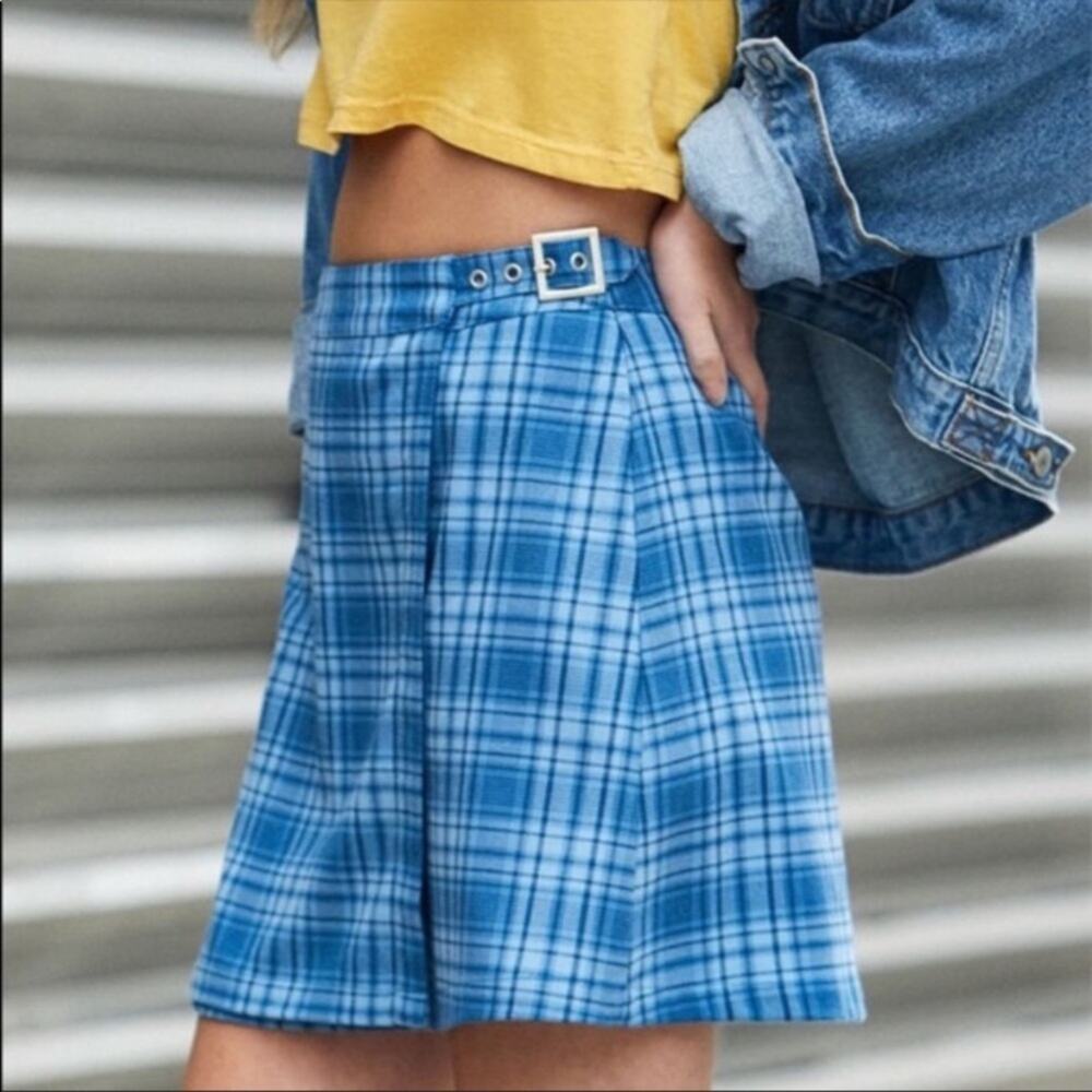 Pac Sun John Galt Blue Plaid Emerson Mini Skirt O/S